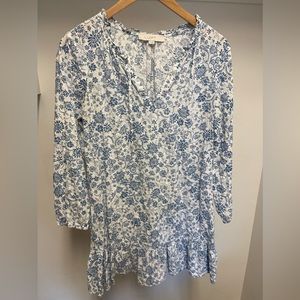 LOFT Floral Puff Sleeve Flutter Dress